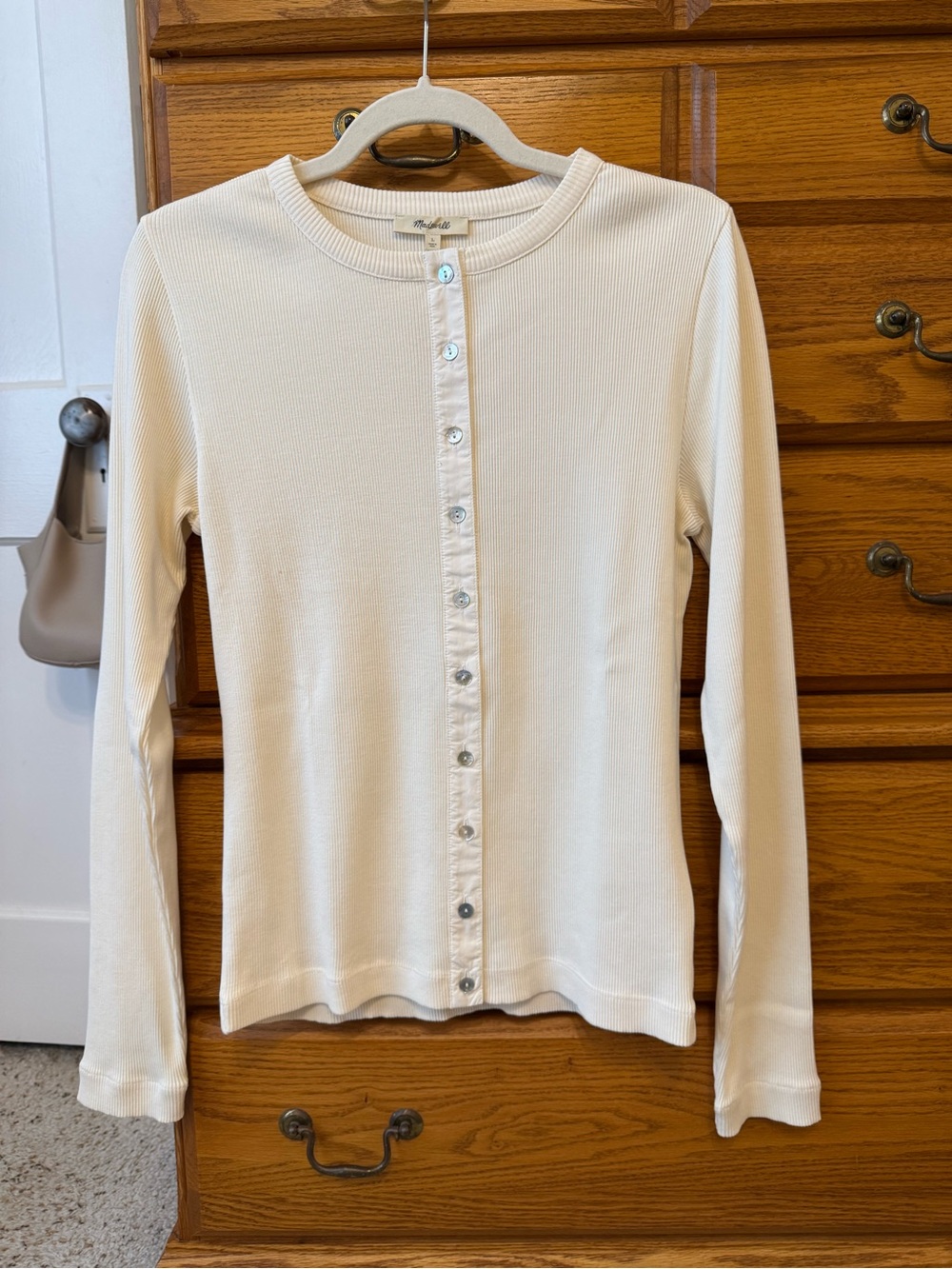 Madewell Cream Ribbed Button-Front Long-Sleeve Cardigan